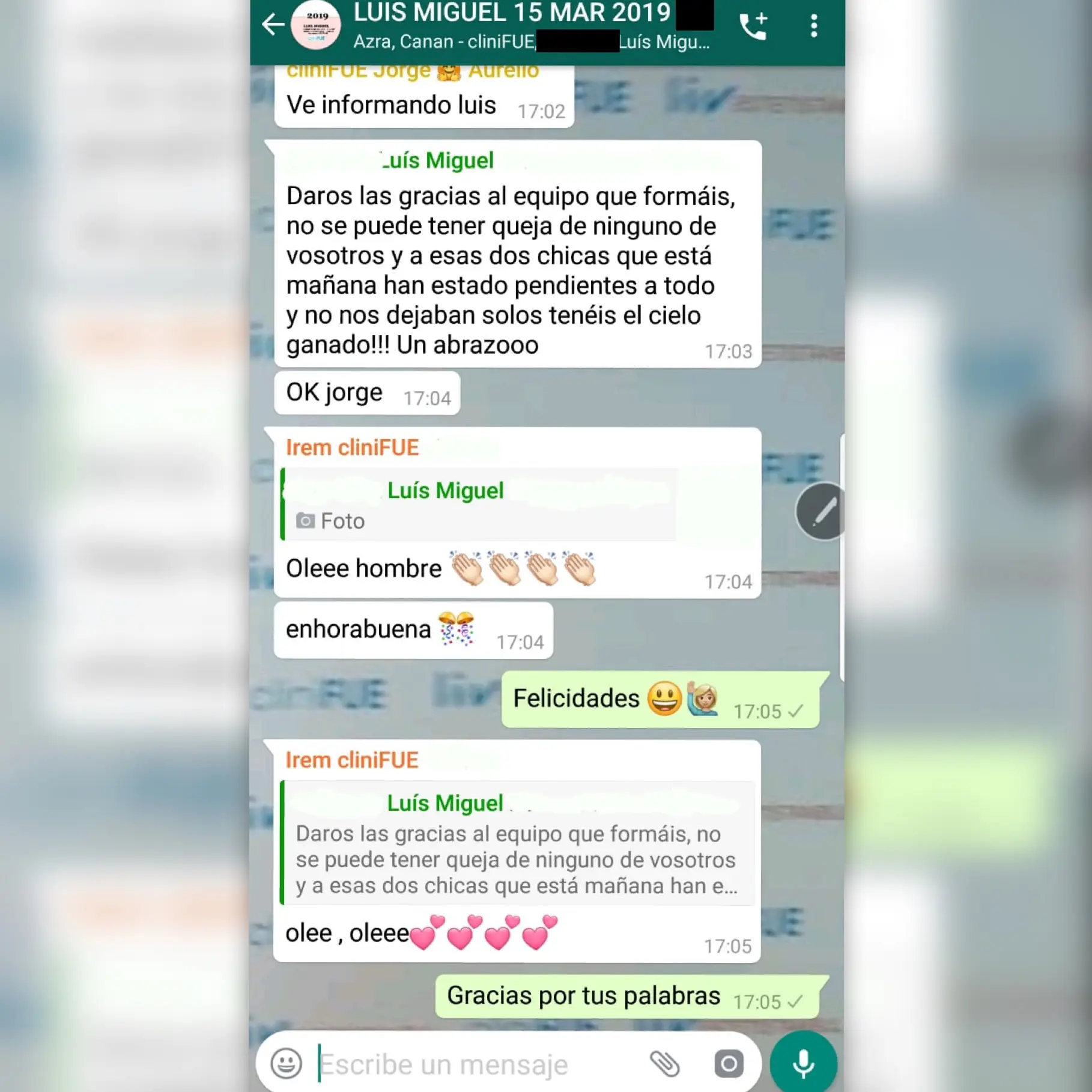 Opiniones whatsapp pacientes cliniFUE