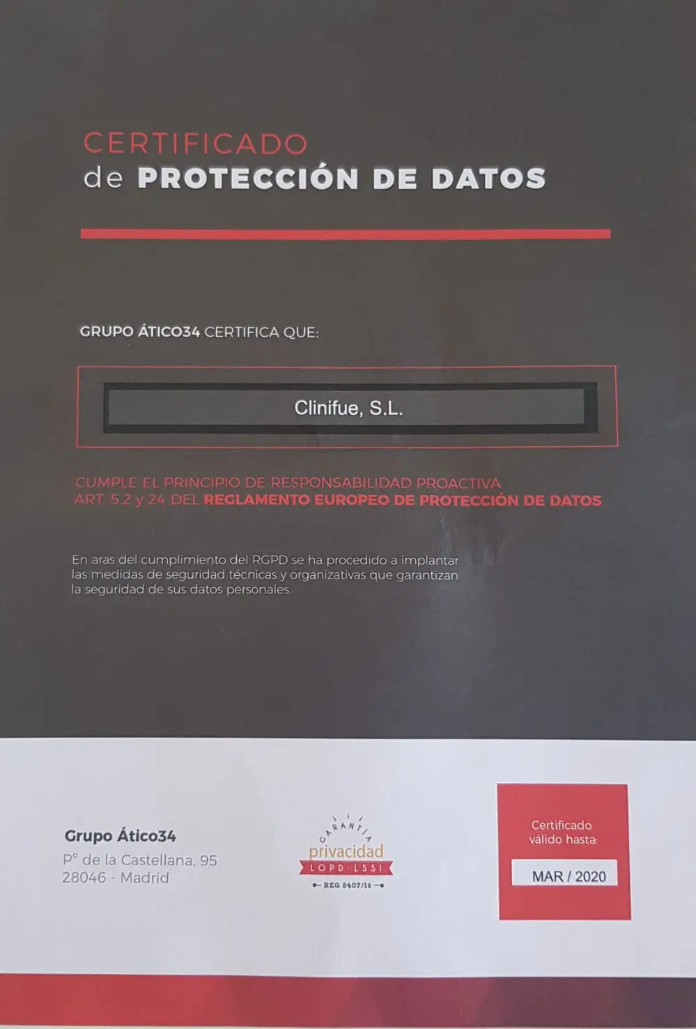 Certificado Protección de Datos 100% seguro legales